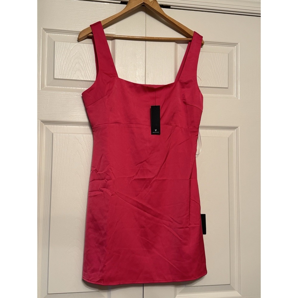 Lulus Hot Pink Square Neck Satin Mini Dress Size L NWT A-Line Tank Cocktail